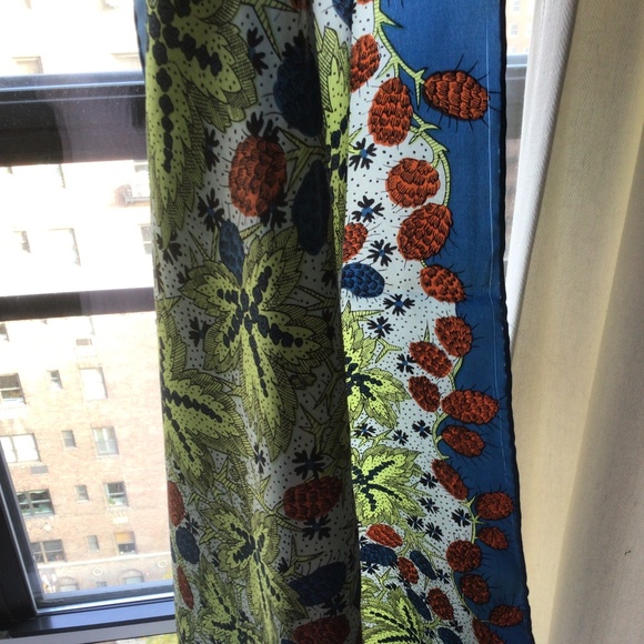 Vintage ECHO pine cones & leaves scarf Japan 25” Square Blues & Greens - Picture 5 of 6